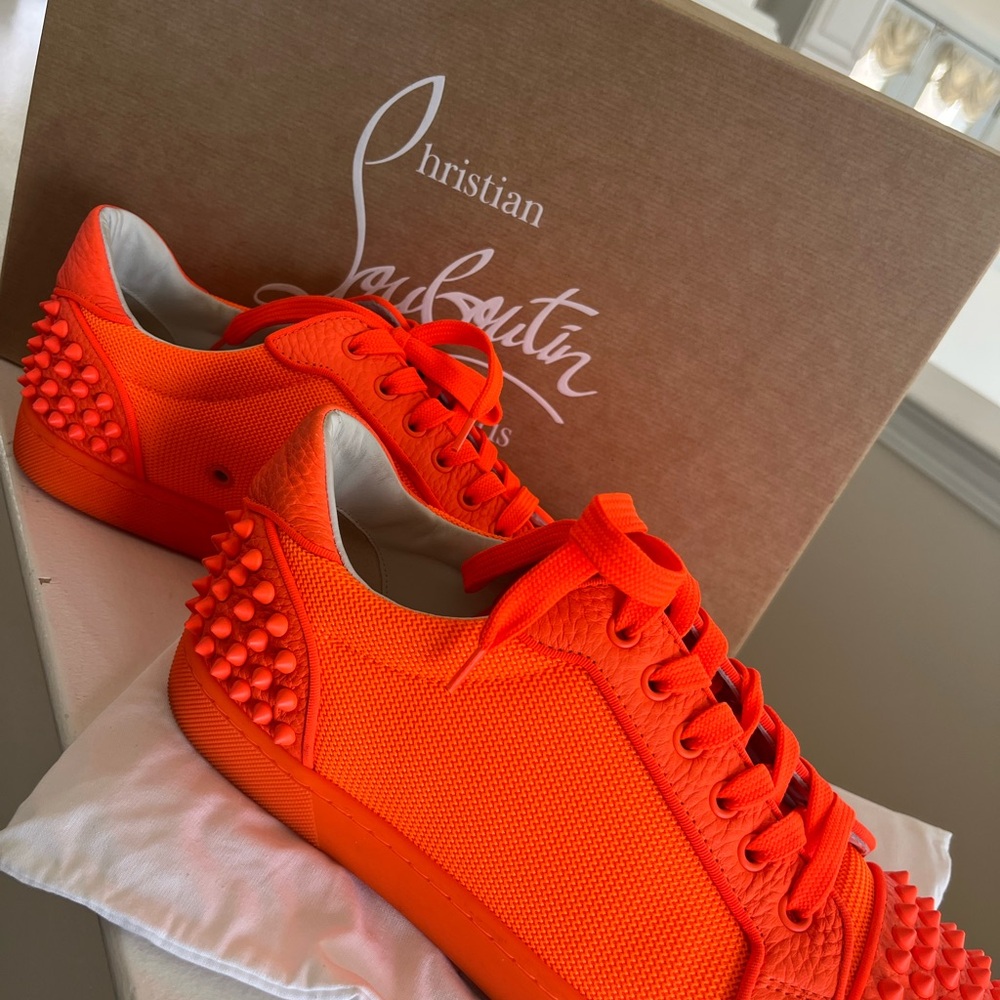 Christian Louboutin Bright Orange Spiked Sneakers